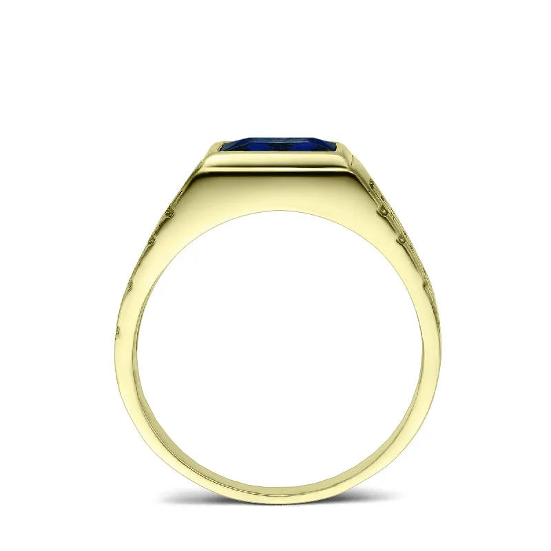 10k Gold Band Ring for Men with Blue Sapphire Gemstone