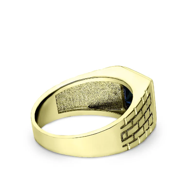 10k Gold Band Ring for Men with Blue Sapphire Gemstone