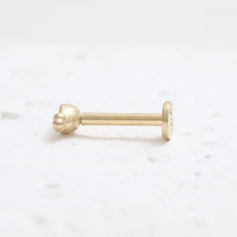 14K Gold Cartilage Helix Tragus Conch Black Diamond Evil Eye Internally Threaded Flat Back Earring Labret