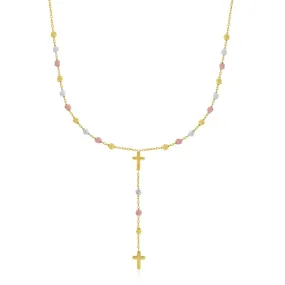 14k Tri-Color Gold Rosary Chain Necklace