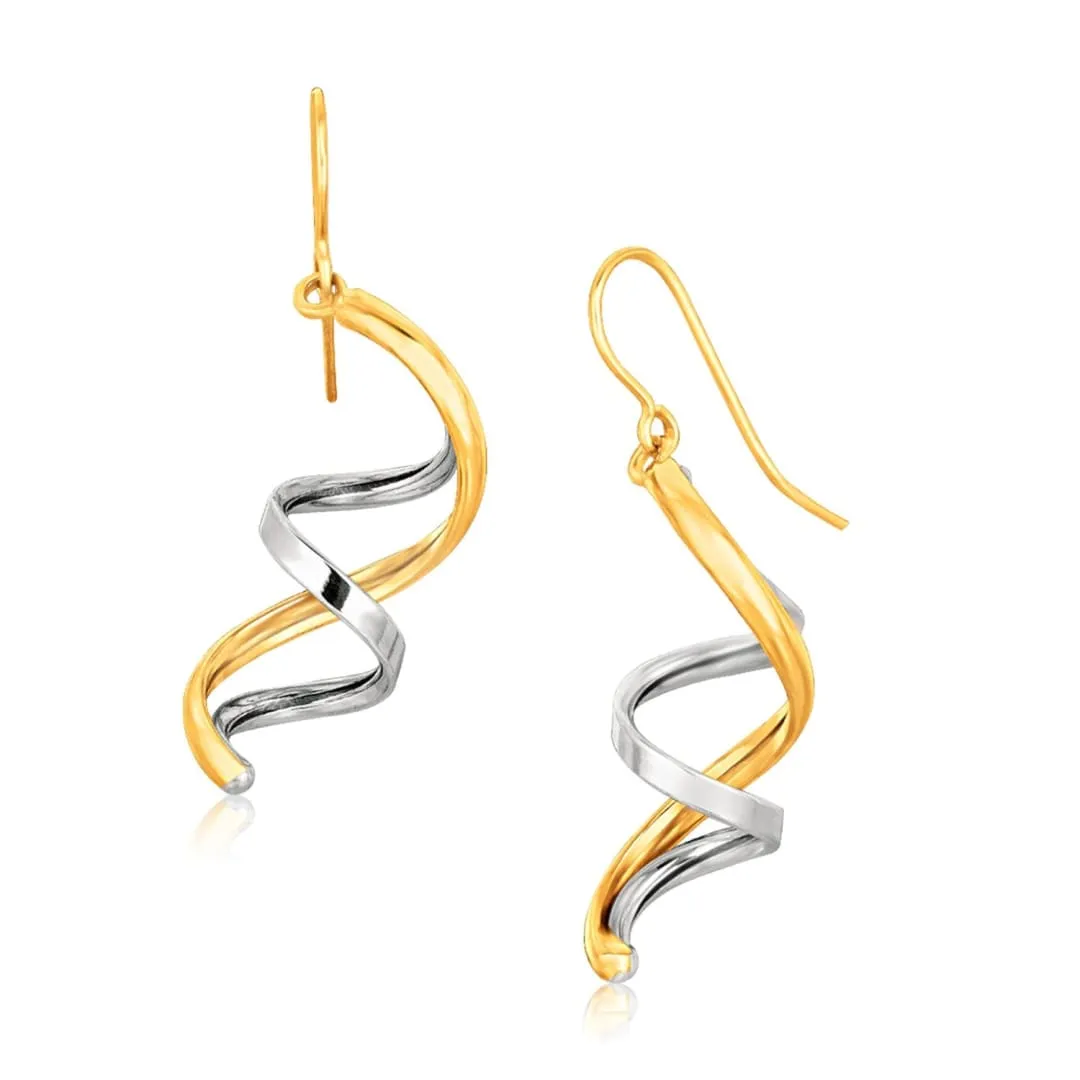 14k Two Tone Gold Double Helix Polished Dangling Earrings