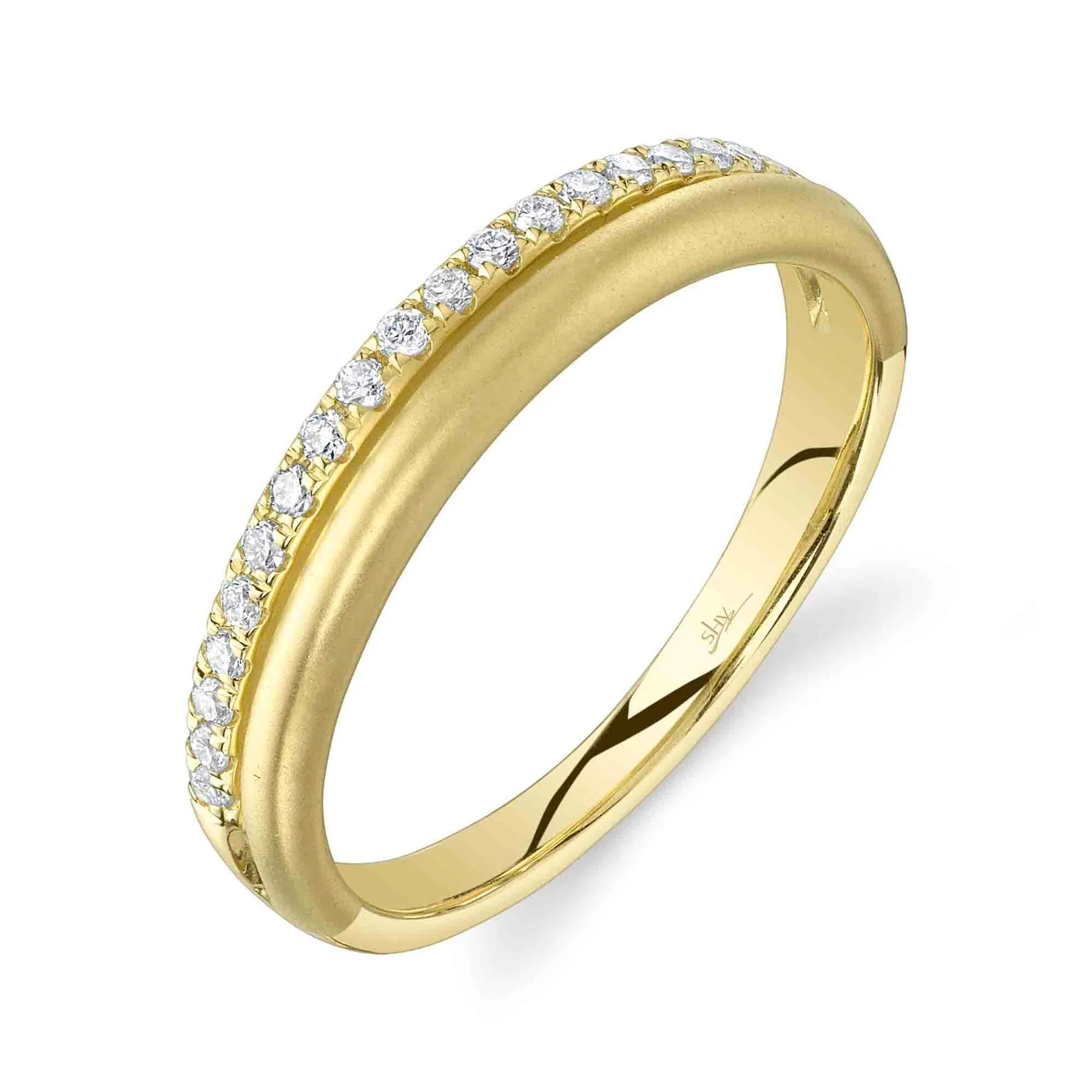 14K Yellow Gold Brushed Diamond Double Band