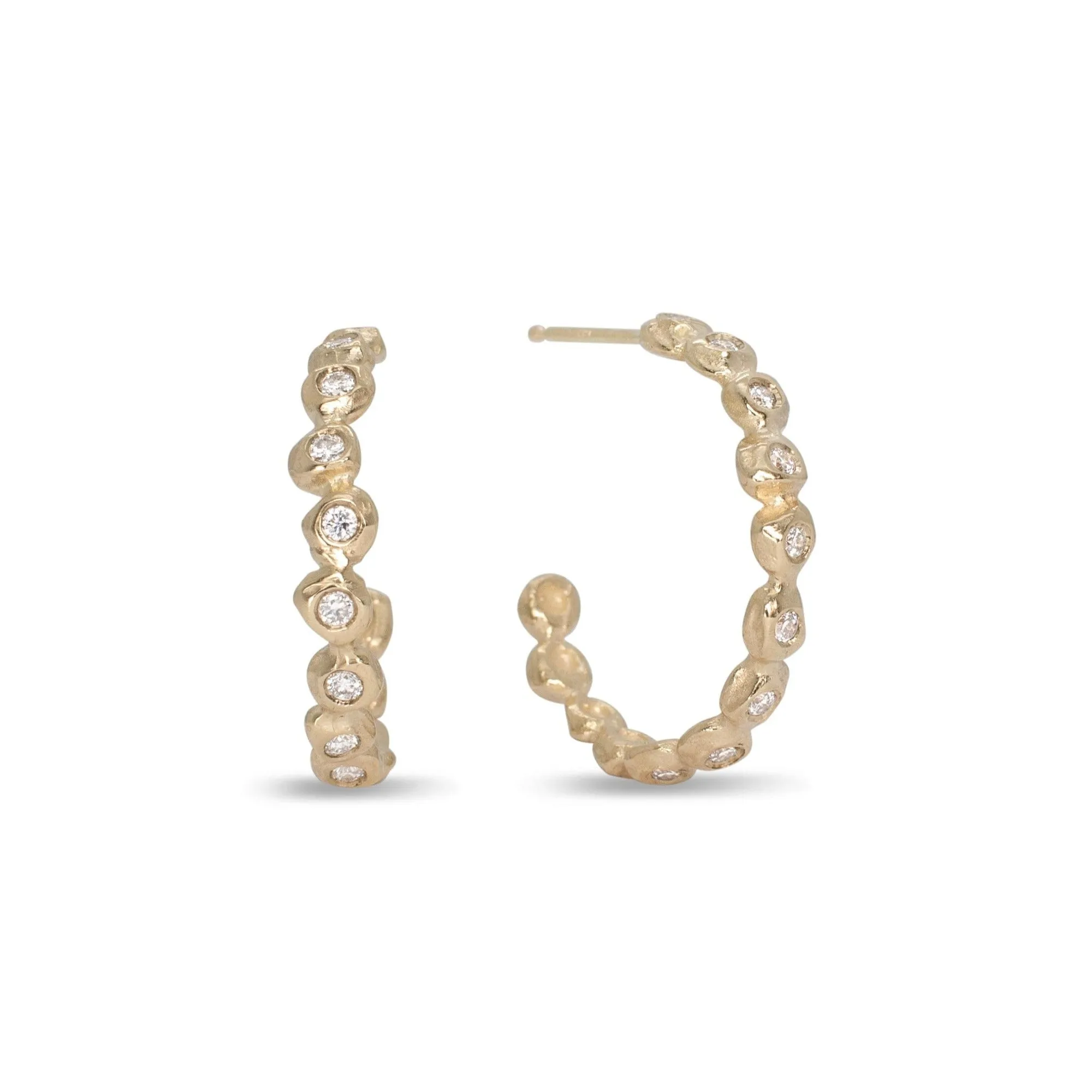 18K Diamond Dot Hoops Large