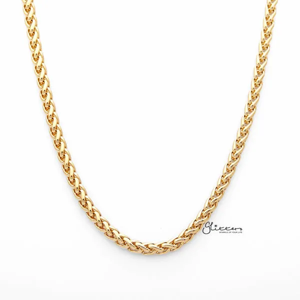 18K Gold I.P Stainless Steel Braided Wheat Chain Men's Necklaces - 5mm width | 61cm length