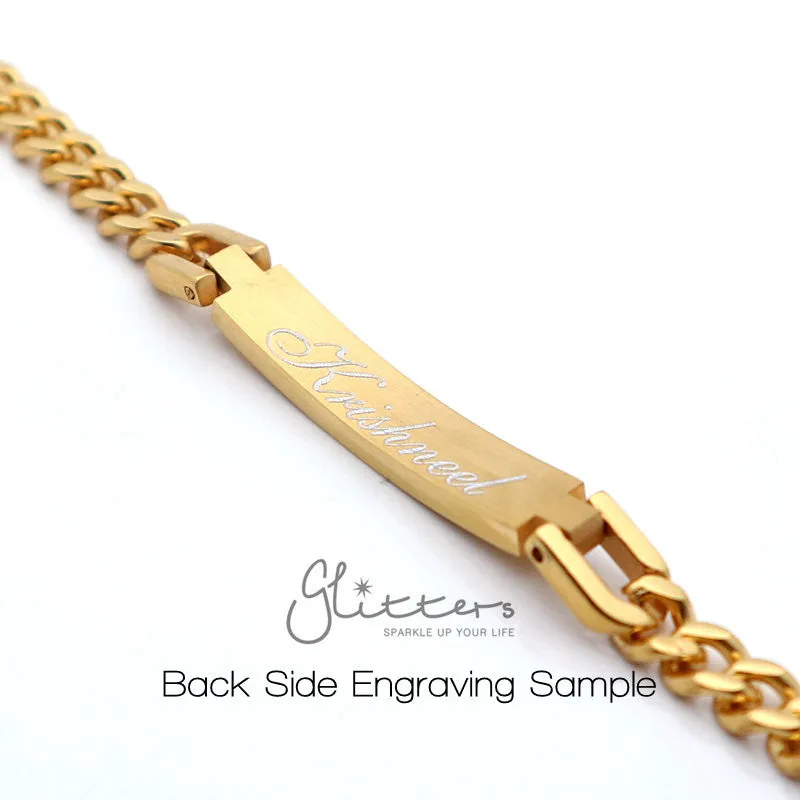 18K Gold Plated Stainless Steel Men's ID Bracelet with A Cubic Zirconia Stone