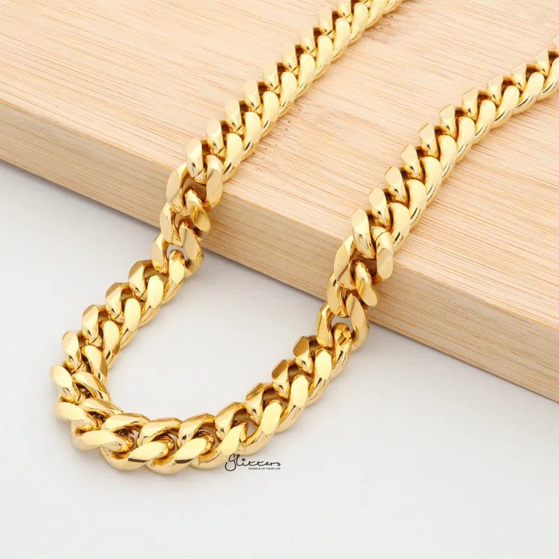 18K Gold Plated Stainless Steel Miami Cuban Curb Chain Necklace - 10mm Width