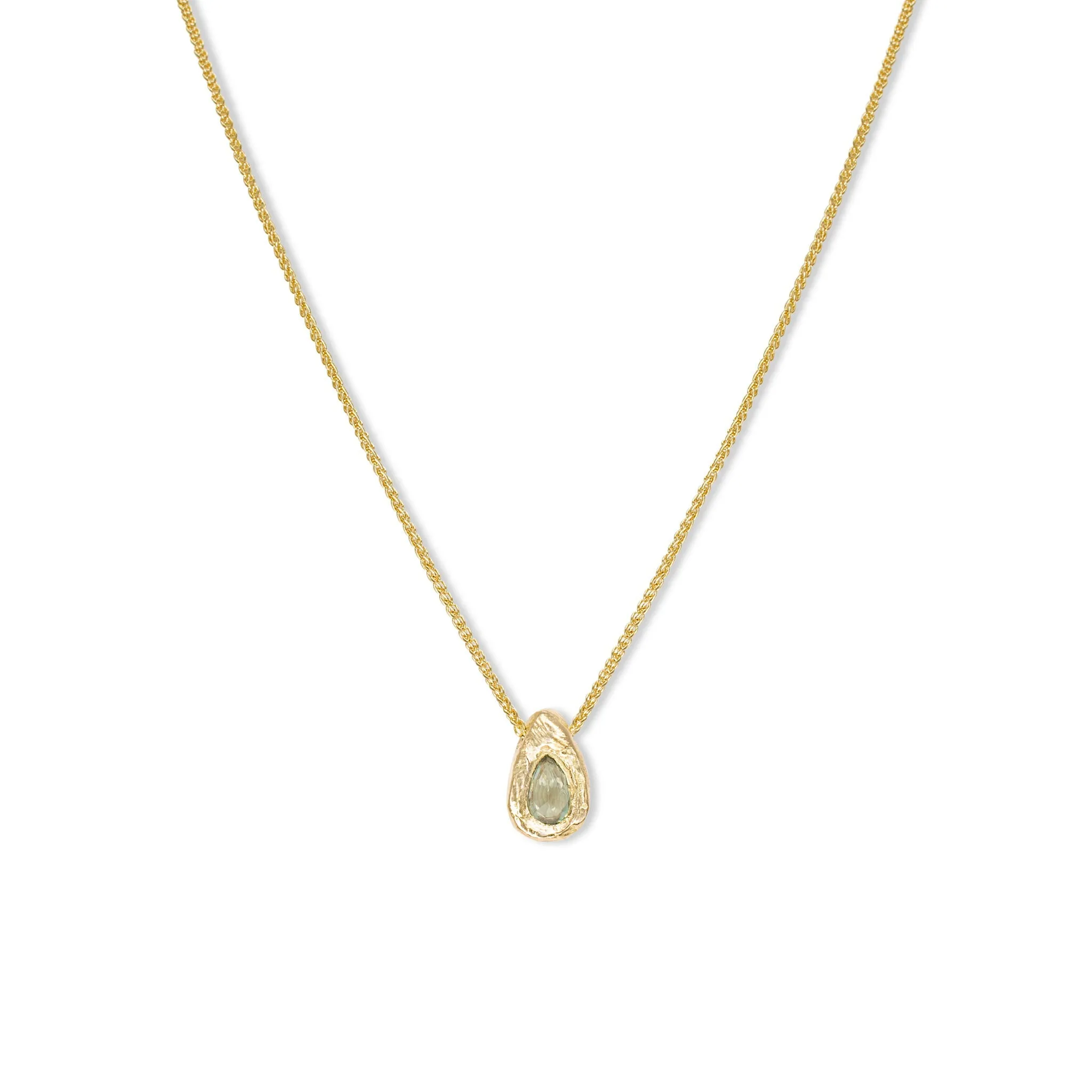 18K Teardrop Slider Necklace in Green Sapphire