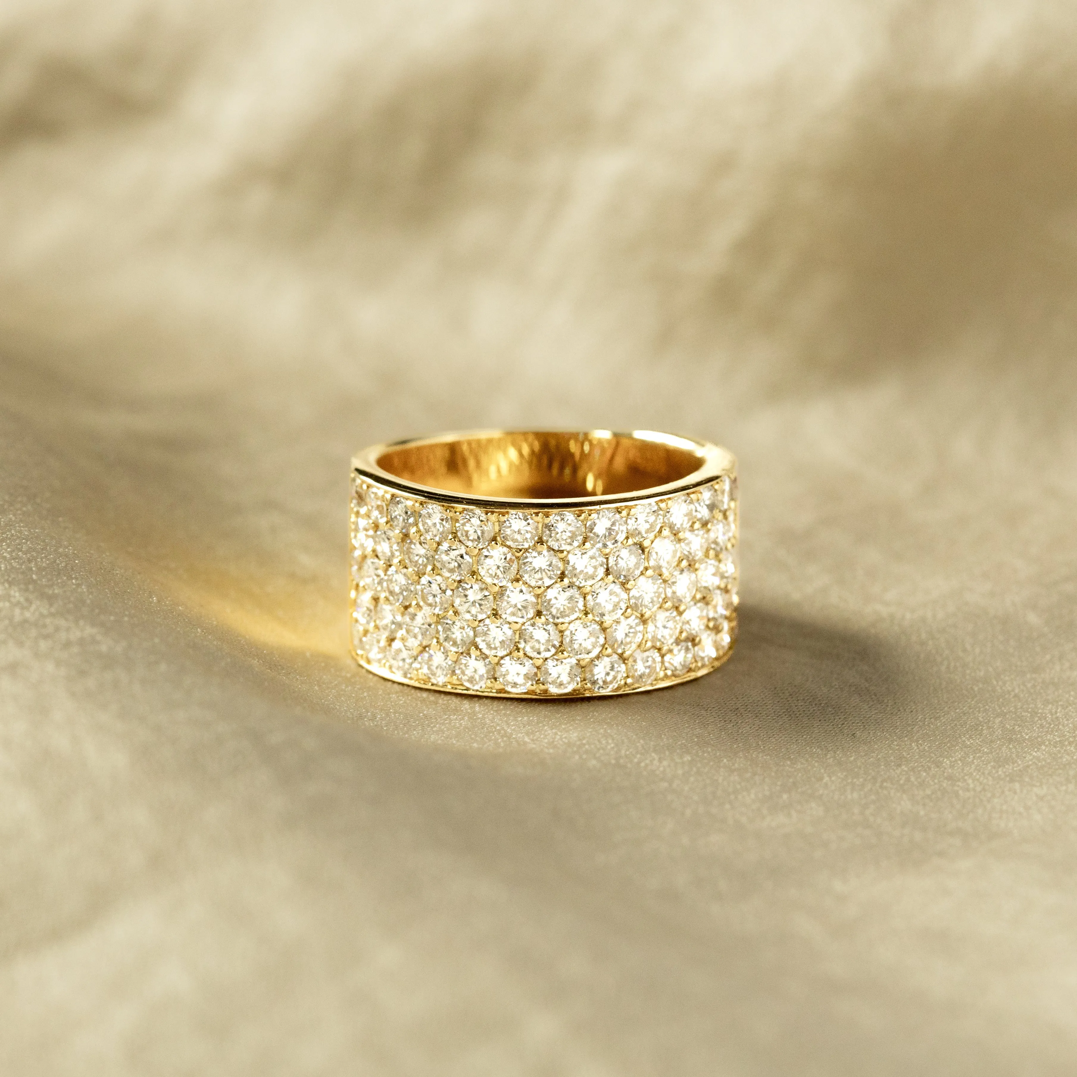 18K Yellow Gold 2.85 Carat Diamond Pave Wide Band