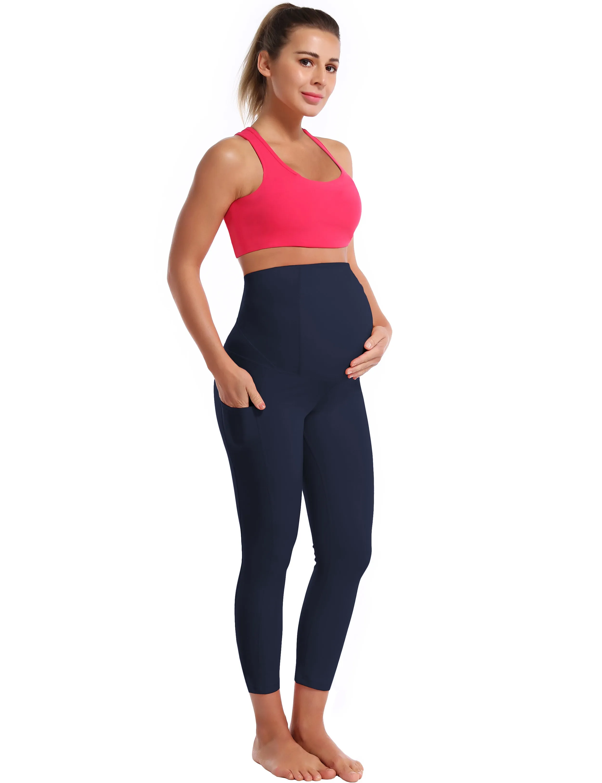 22" Side Pockets Maternity Yoga Pants darknavy