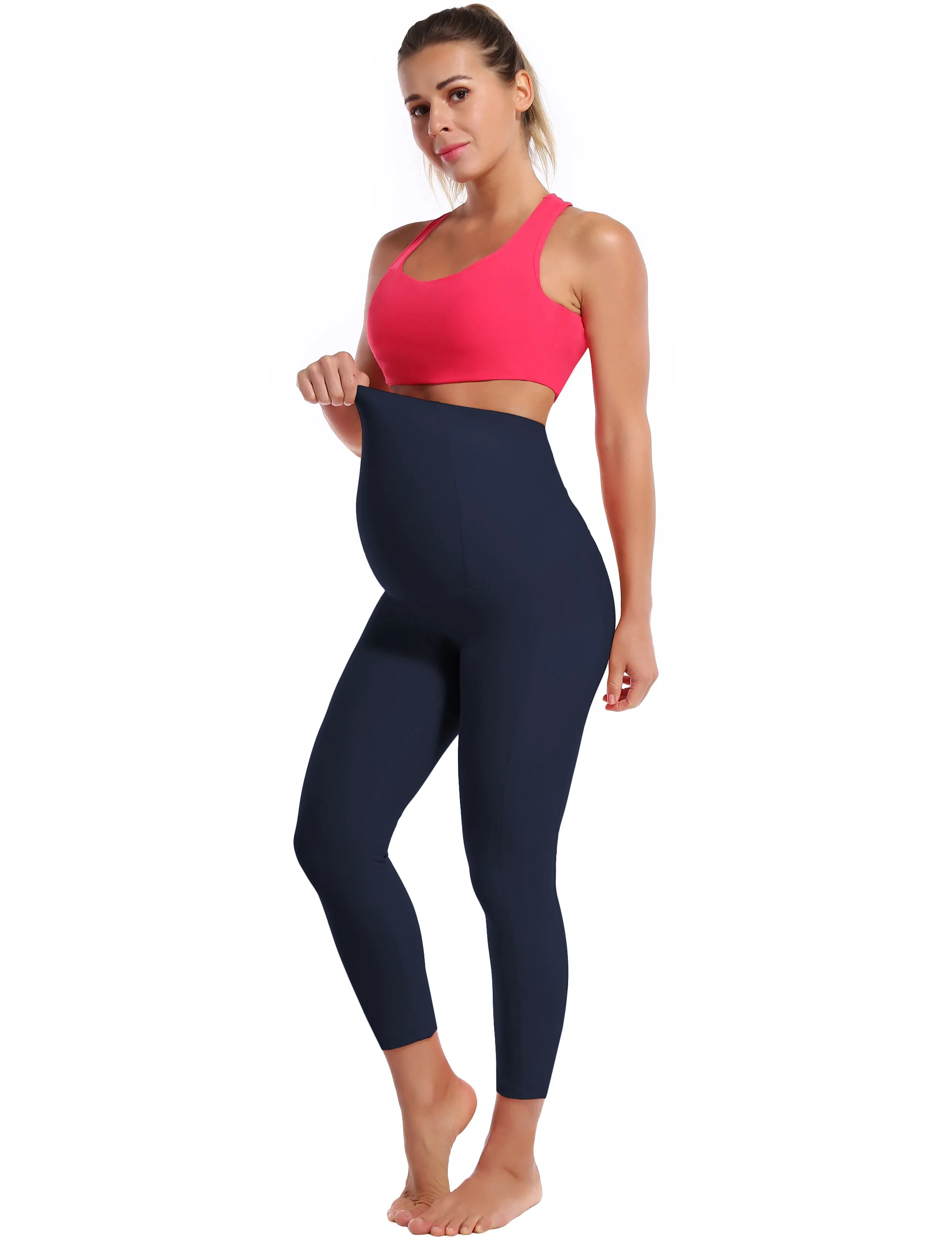 22" Side Pockets Maternity Yoga Pants darknavy