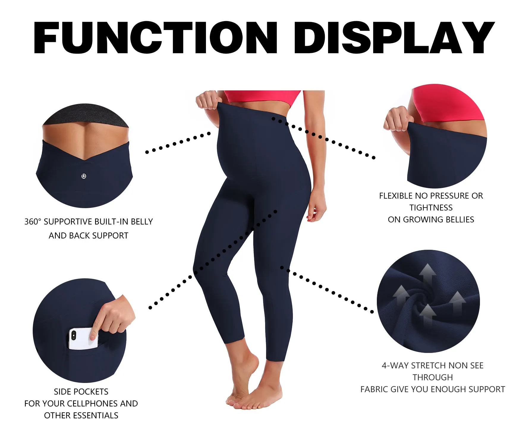 22" Side Pockets Maternity Yoga Pants darknavy