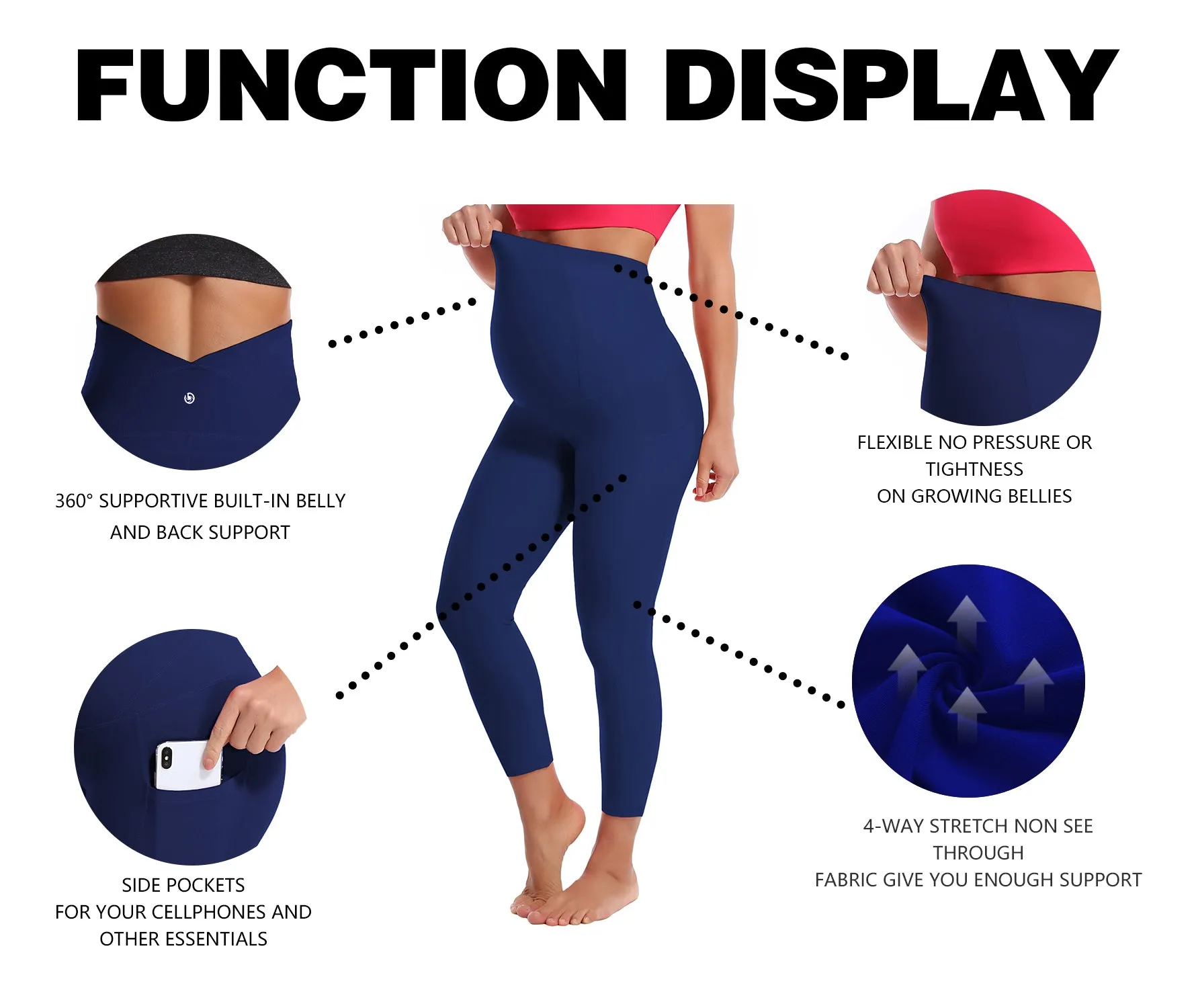 22" Side Pockets Maternity Yoga Pants navy