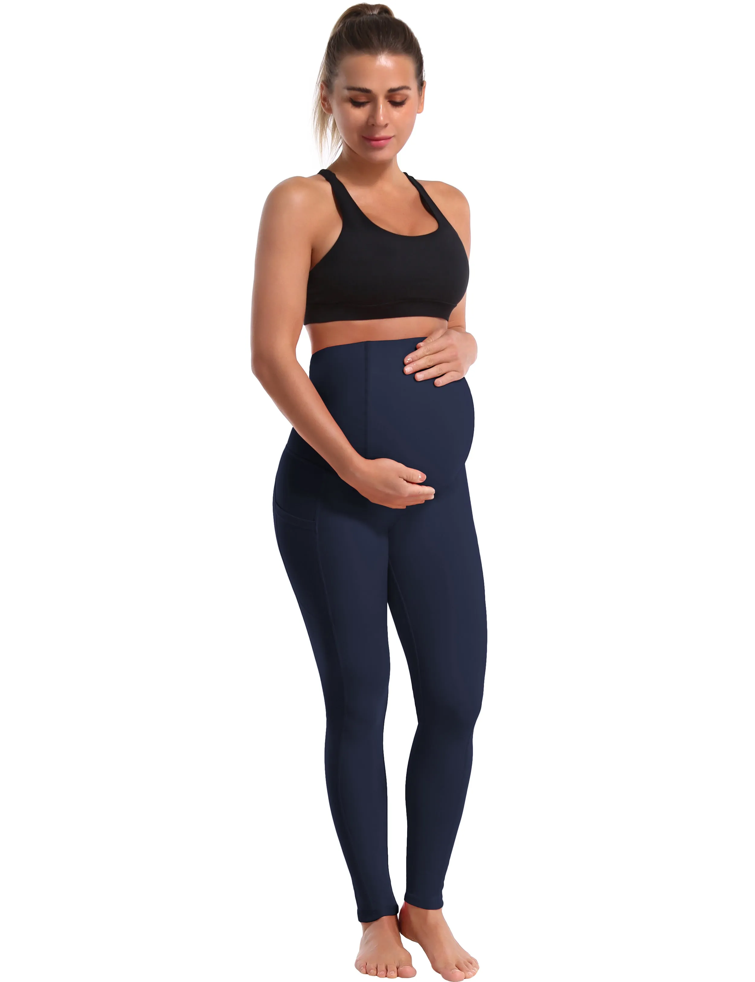 26" Side Pockets Maternity Yoga Pants darknavy