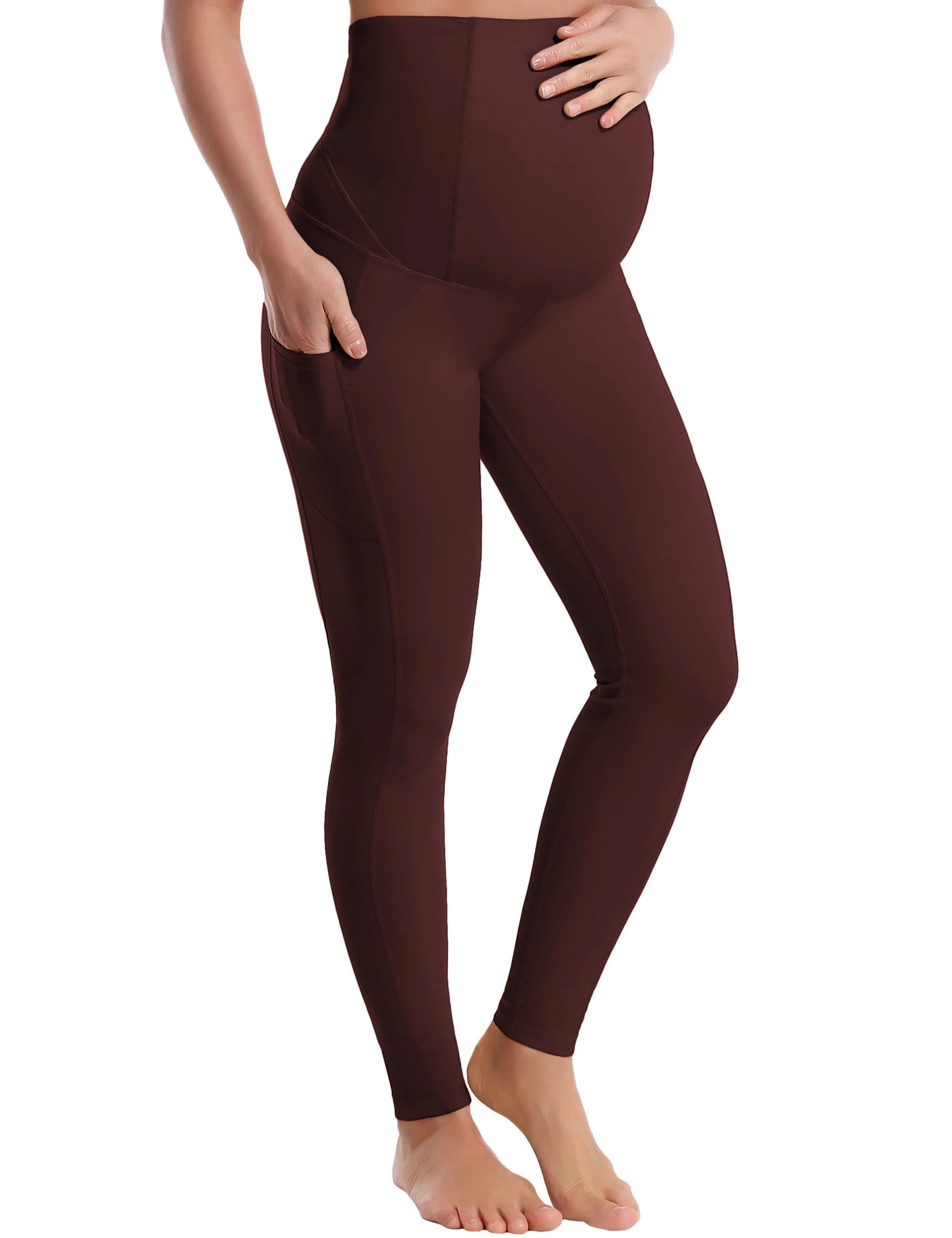 26" Side Pockets Maternity Yoga Pants mahoganymaroon