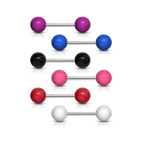 6 Pcs Value Pack of Assorted Color 316L Surgical Steel WildKlass Barbells with Solid Colored Acrylic Ball