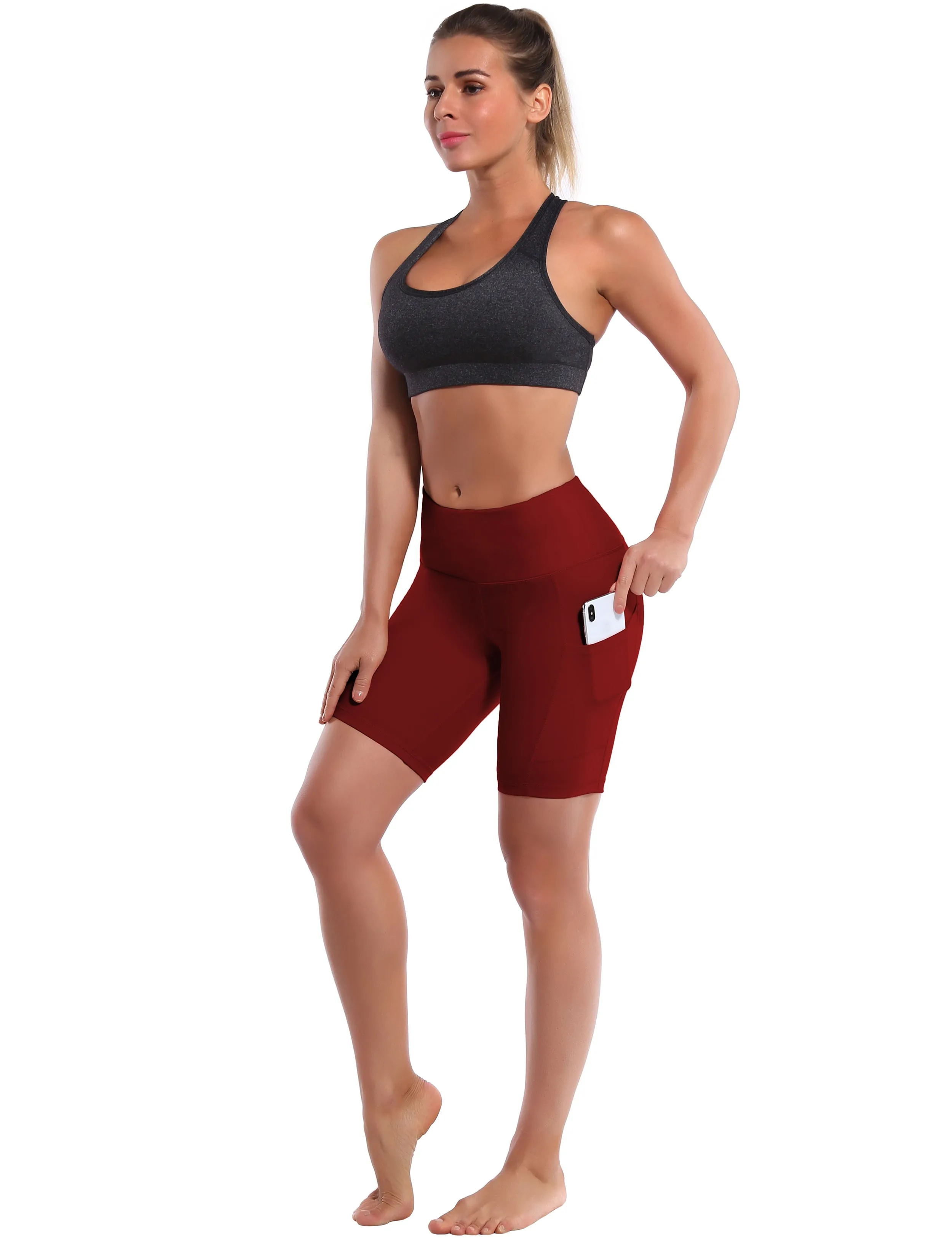 8" Side Pockets Yoga Shorts cherryred