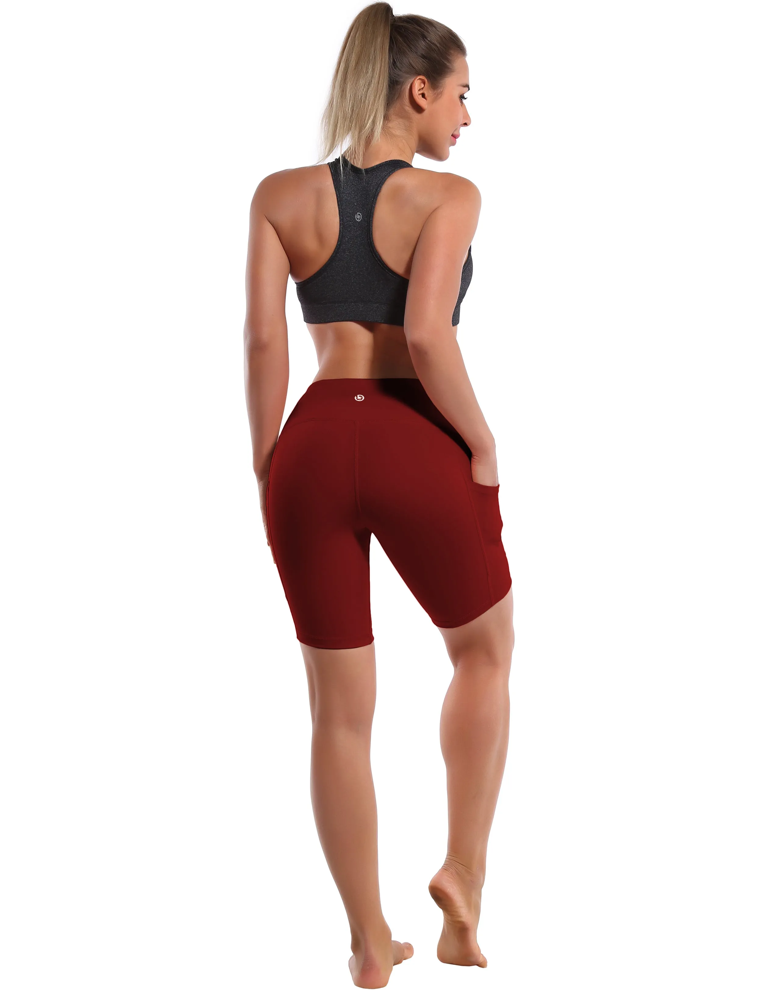 8" Side Pockets Yoga Shorts cherryred