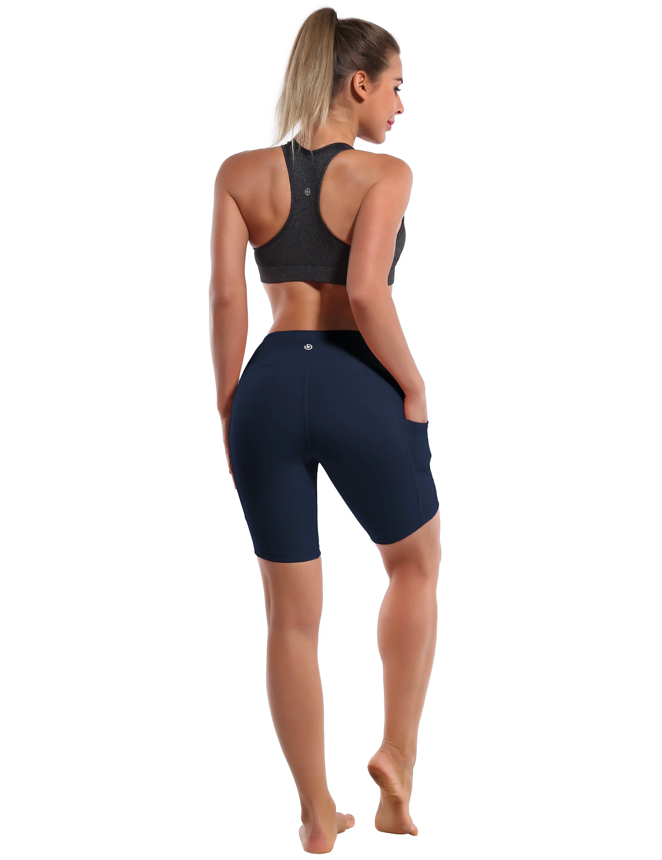 8" Side Pockets Yoga Shorts darknavy ins