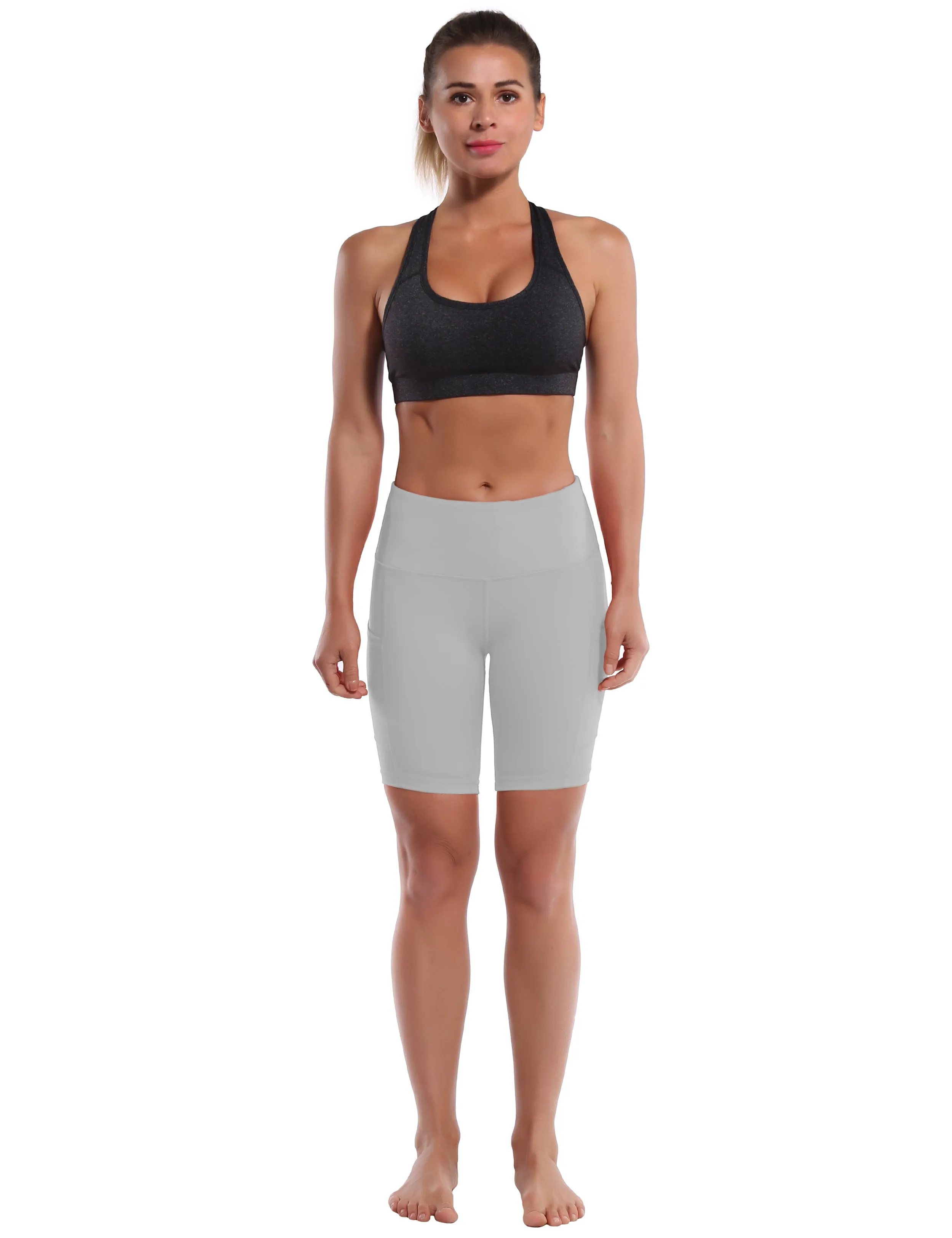 8" Side Pockets Yoga Shorts lightgray