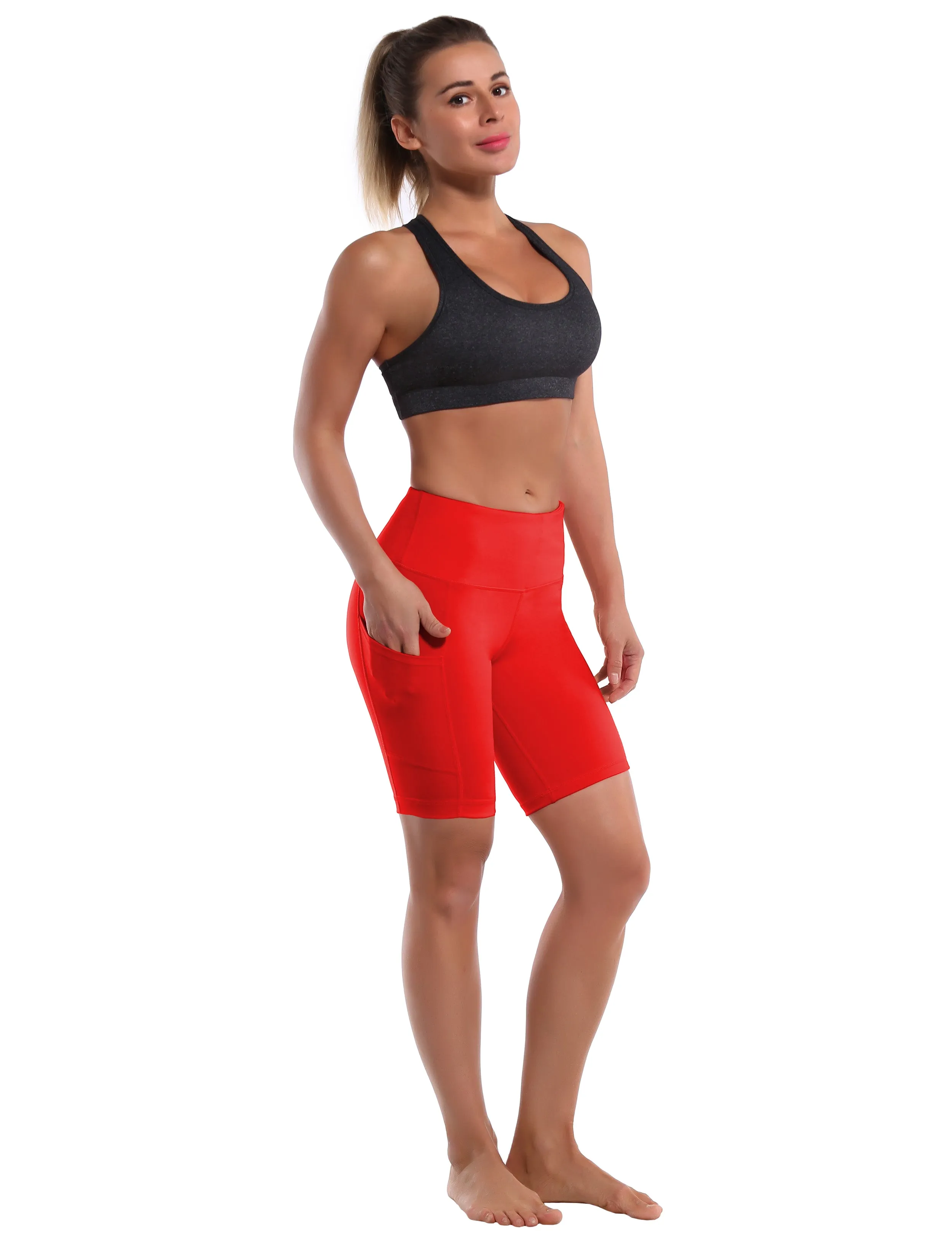 8" Side Pockets Yoga Shorts scarlet