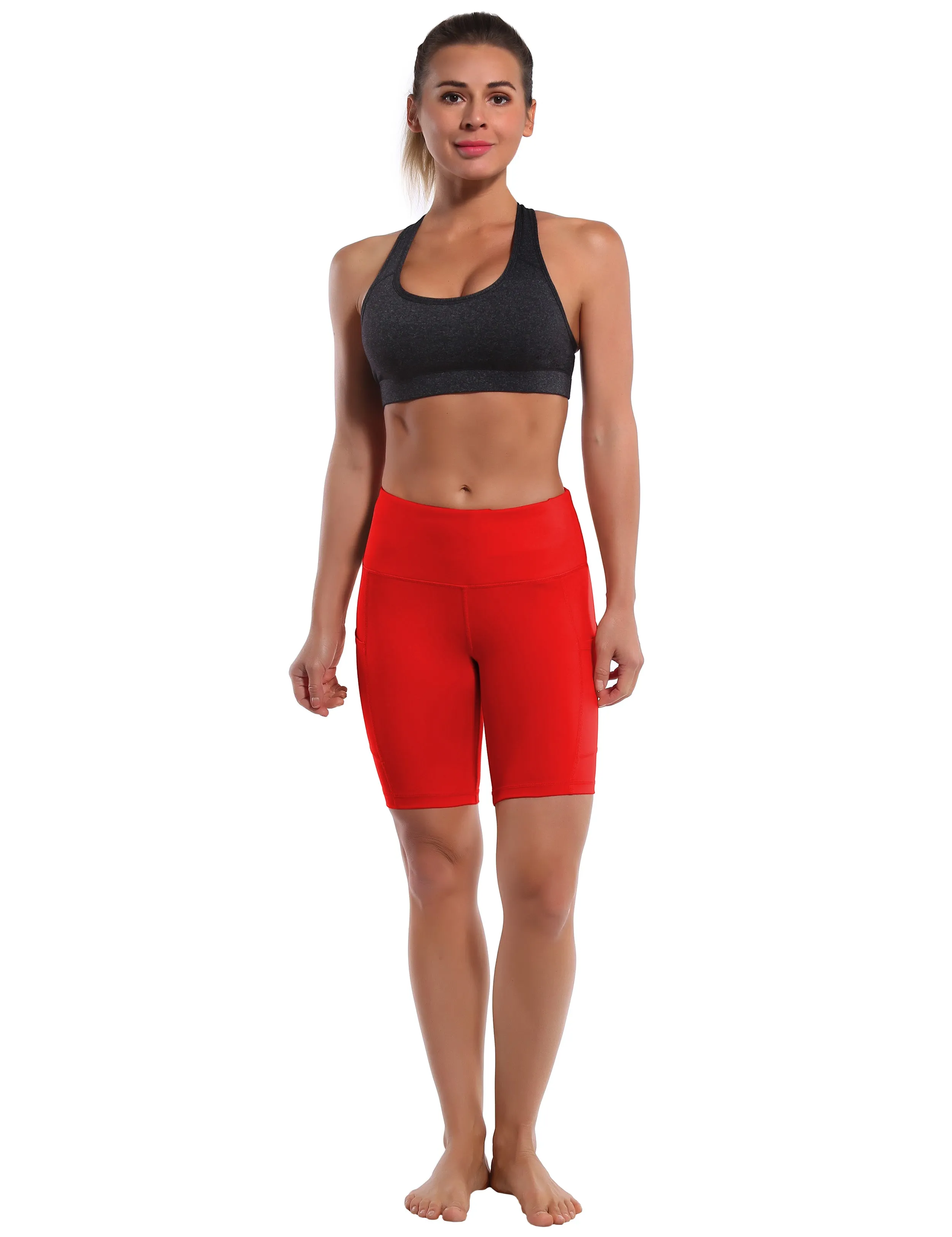 8" Side Pockets Yoga Shorts scarlet