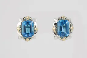 925 Sterling Silver with 18k Yellow Gold Details and Blue Topaz Earrings (19.90g.)