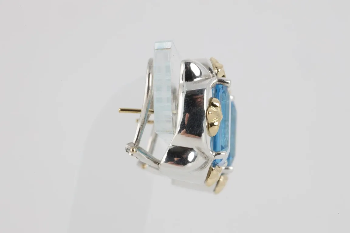 925 Sterling Silver with 18k Yellow Gold Details and Blue Topaz Earrings (19.90g.)