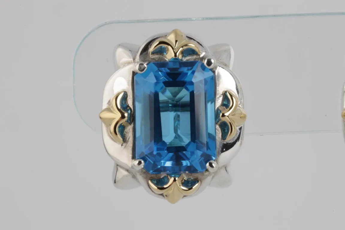 925 Sterling Silver with 18k Yellow Gold Details and Blue Topaz Earrings (19.90g.)