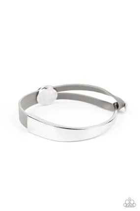 A Notch Above The Rest Silver and Gray Leather Bracelet - Paparazzi Accessories