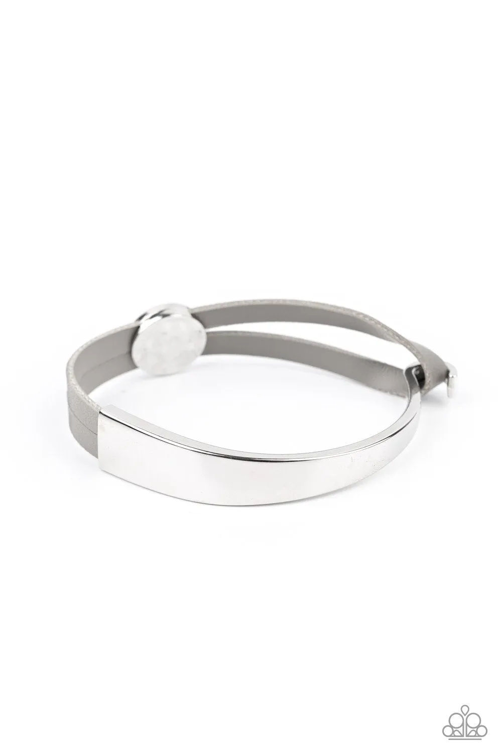 A Notch Above The Rest Silver and Gray Leather Bracelet - Paparazzi Accessories