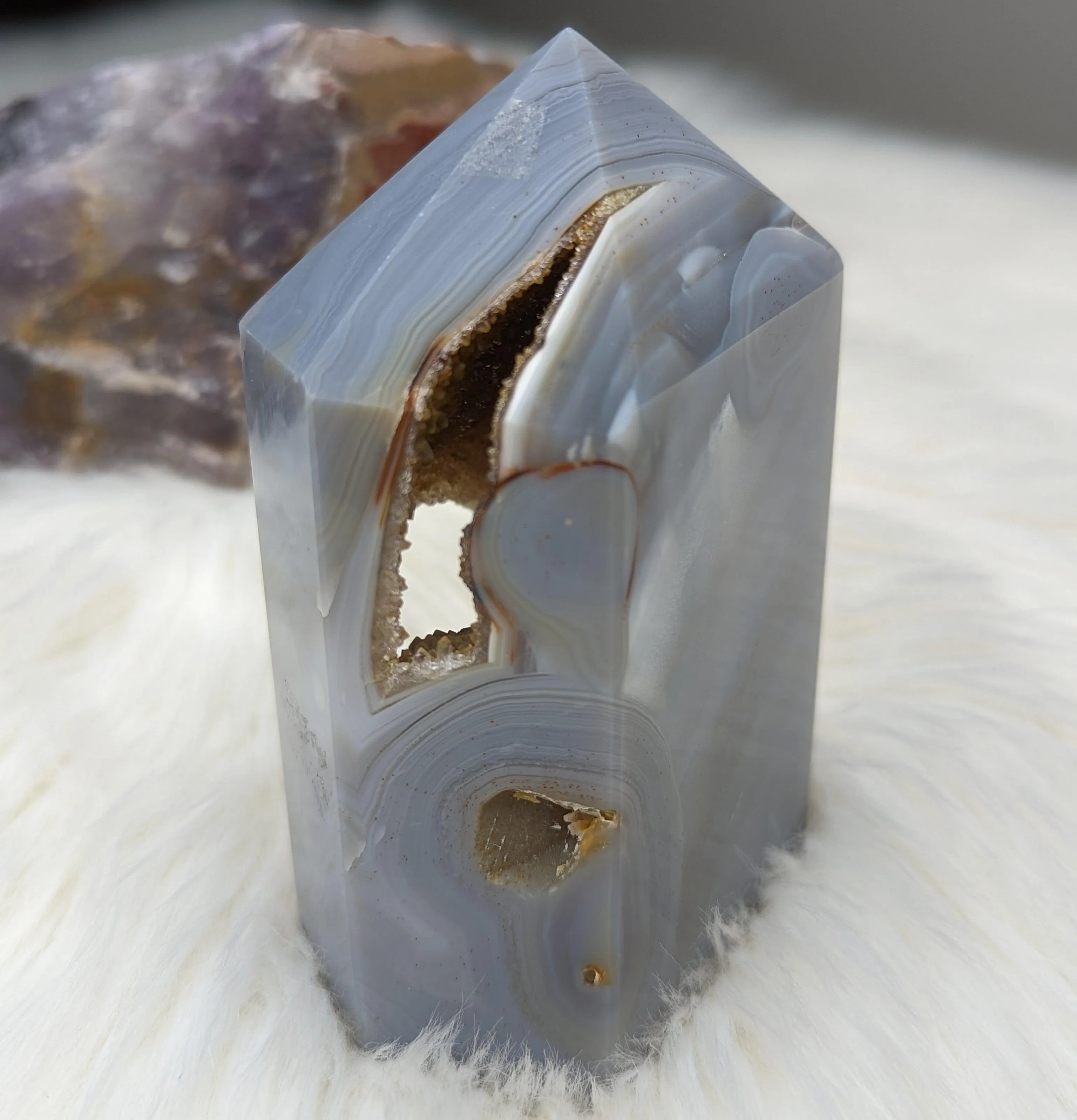 Agate Polished Point with GORGEOUS Druzy Cave ~ One of A Kind