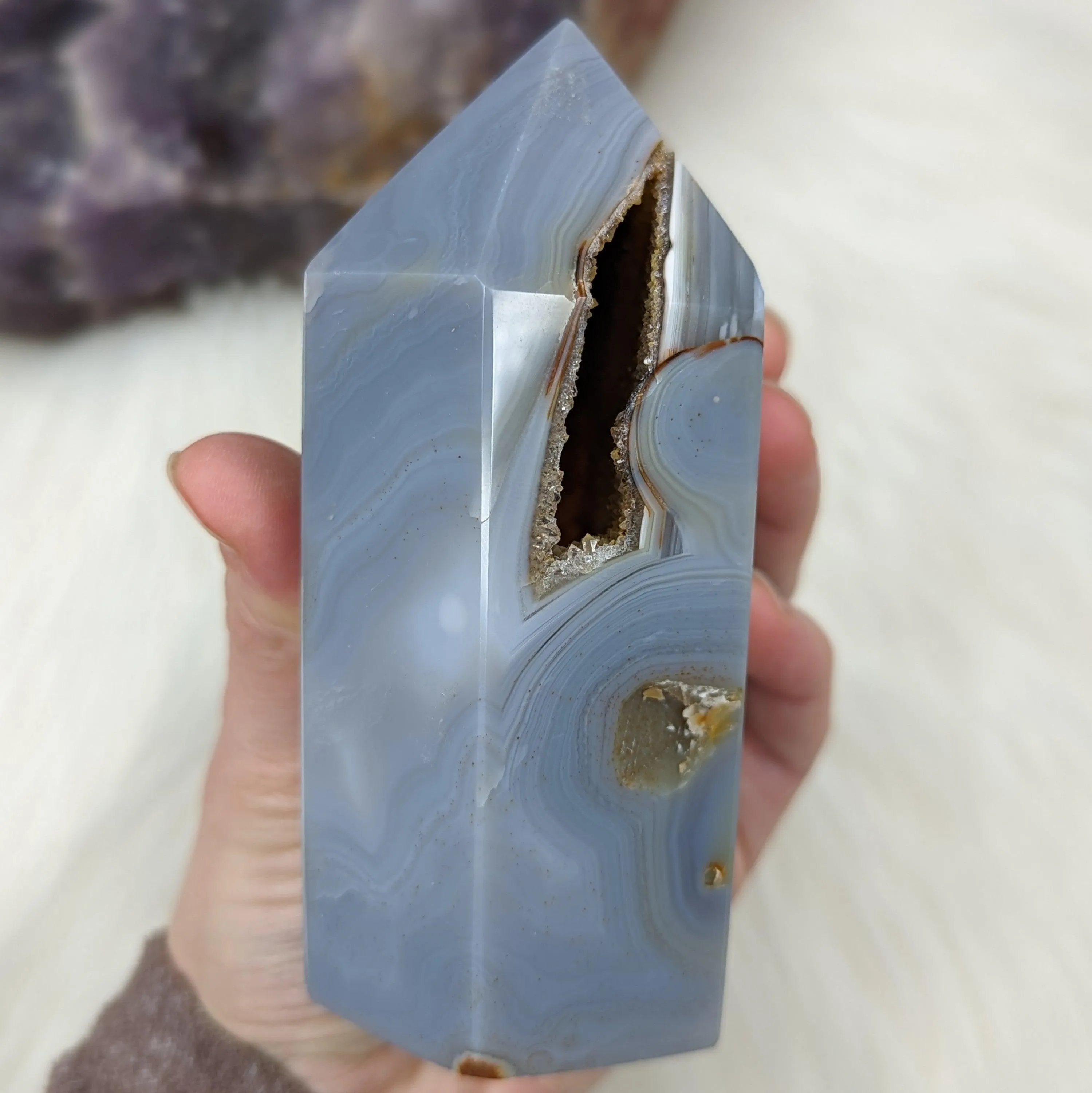 Agate Polished Point with GORGEOUS Druzy Cave ~ One of A Kind