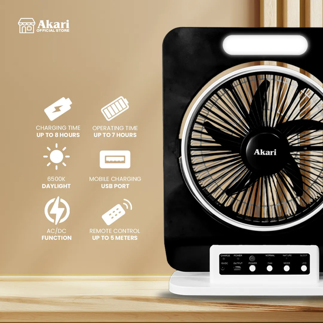 Akari 12 Rechargeable Jumbo Box Fan w/ LED Light (ARBF-5913)