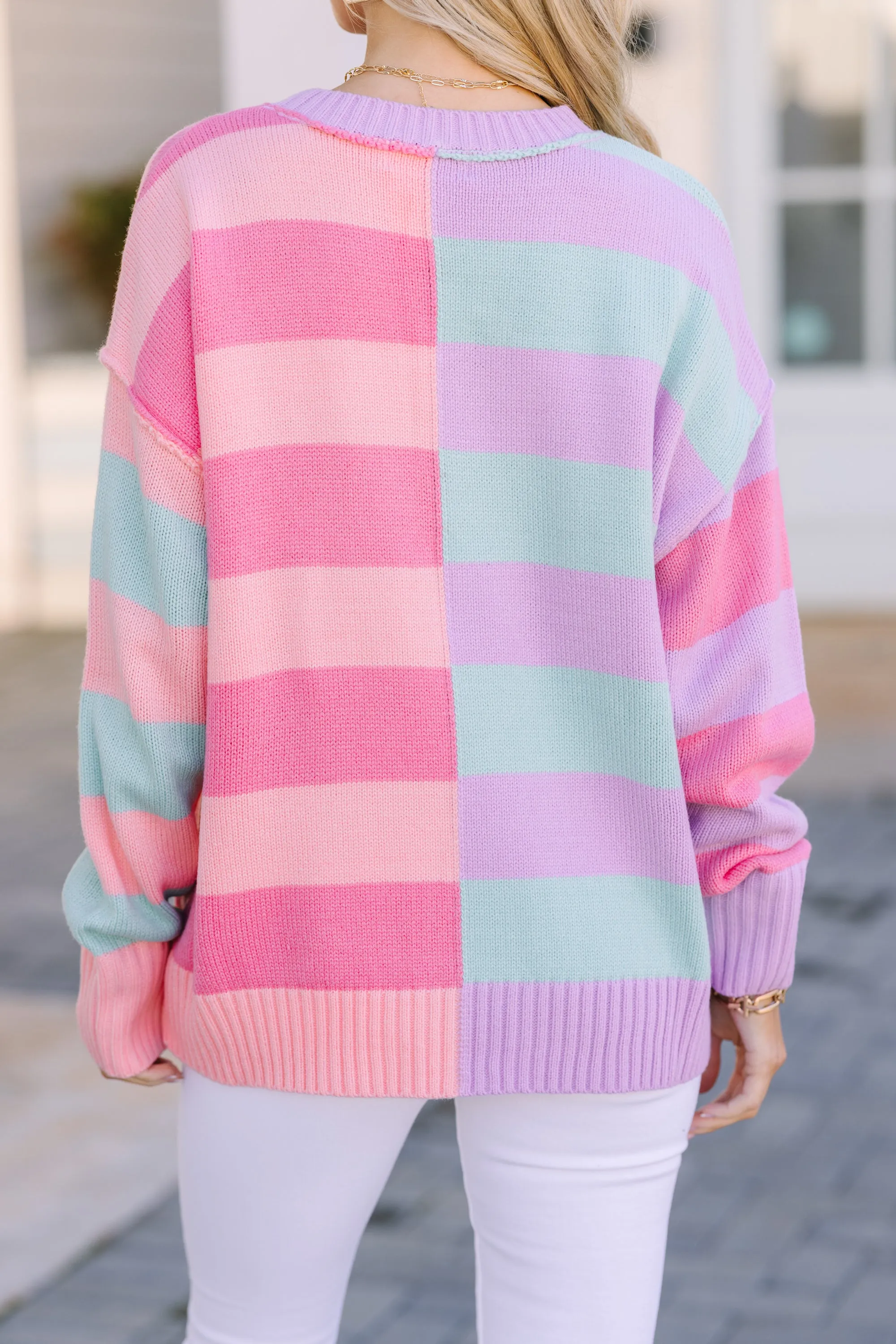 All About You Mint & Coral Striped Sweater