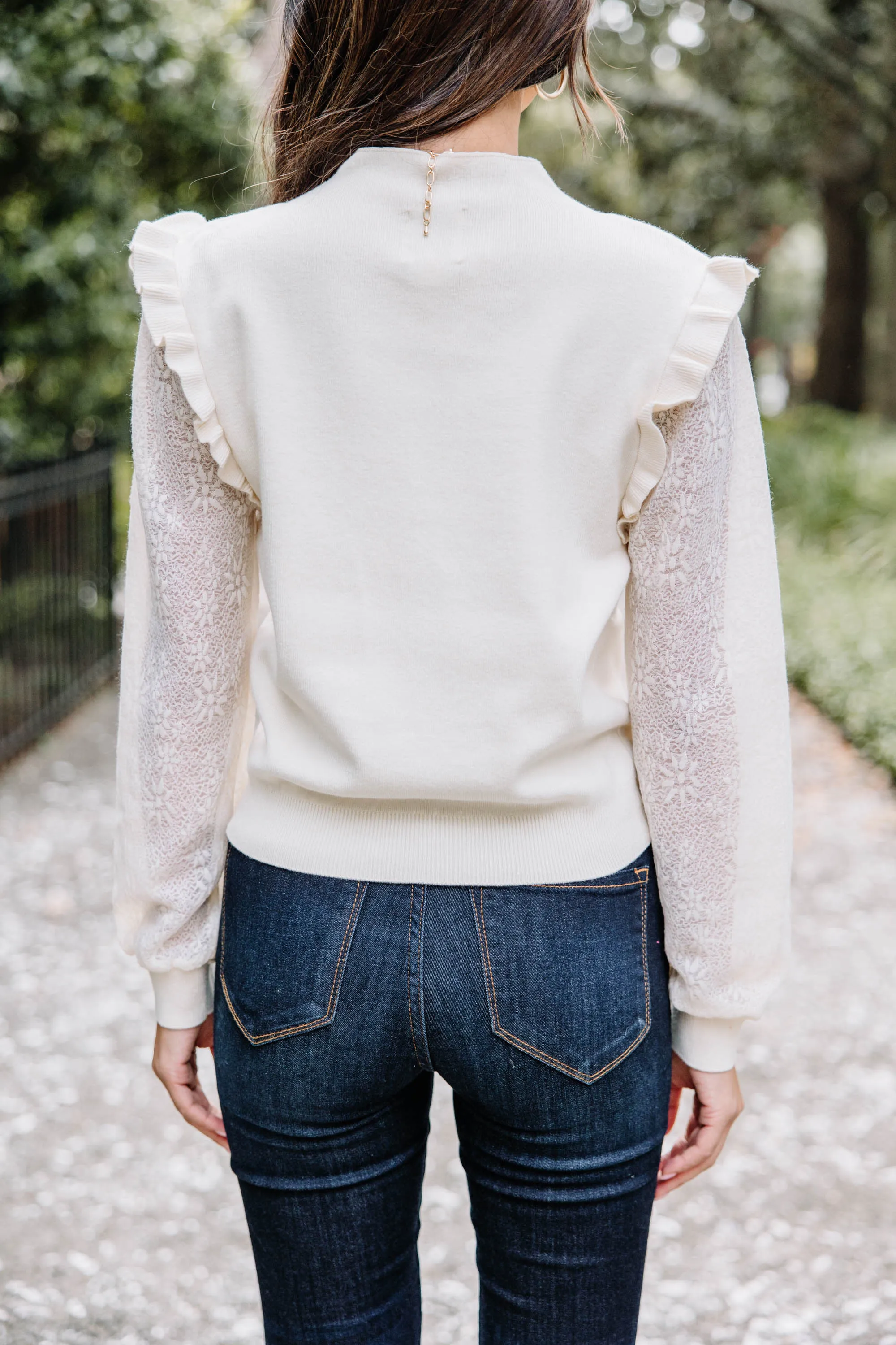 All Around The Way Natural White Ruffled Sweater