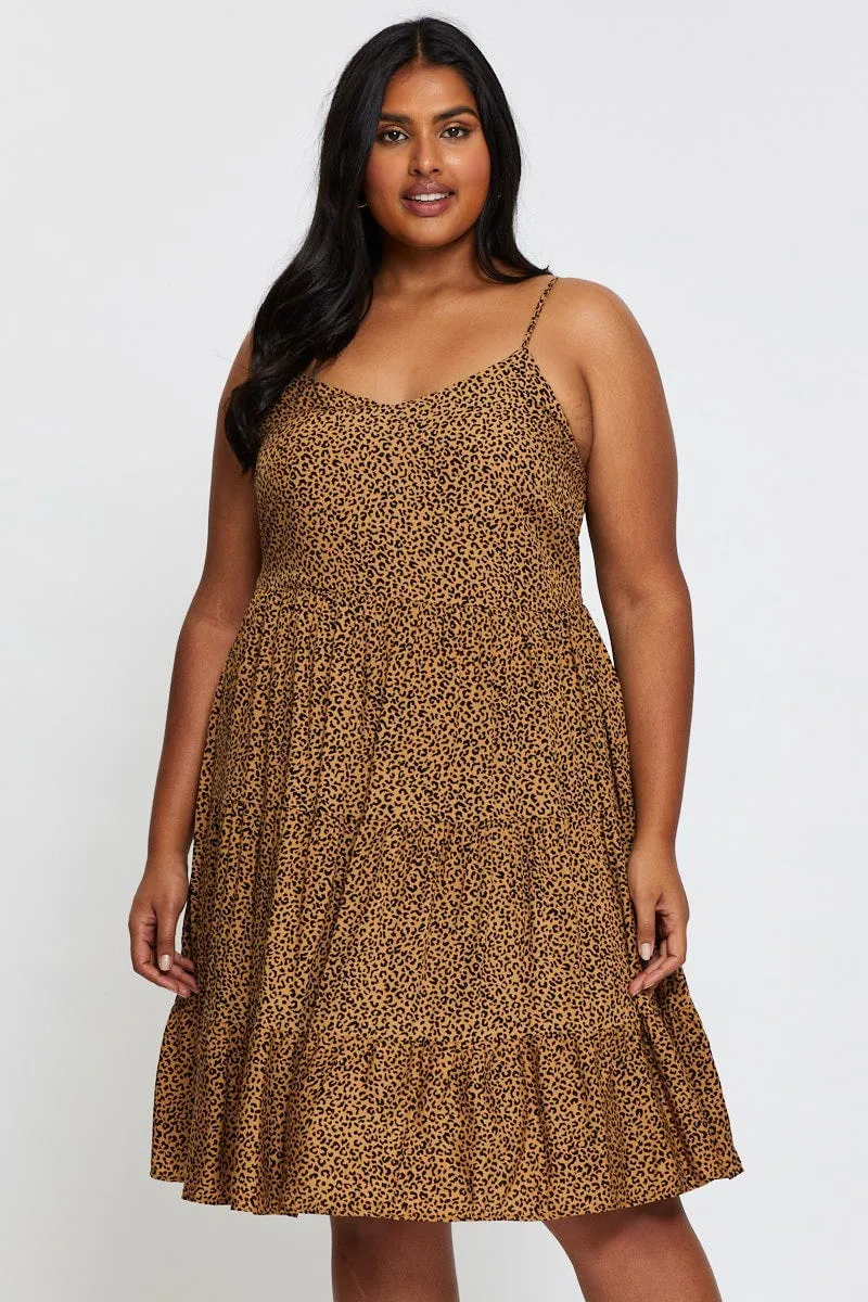 Animal Print Skater Dress V-Neck Sleeveless Tie