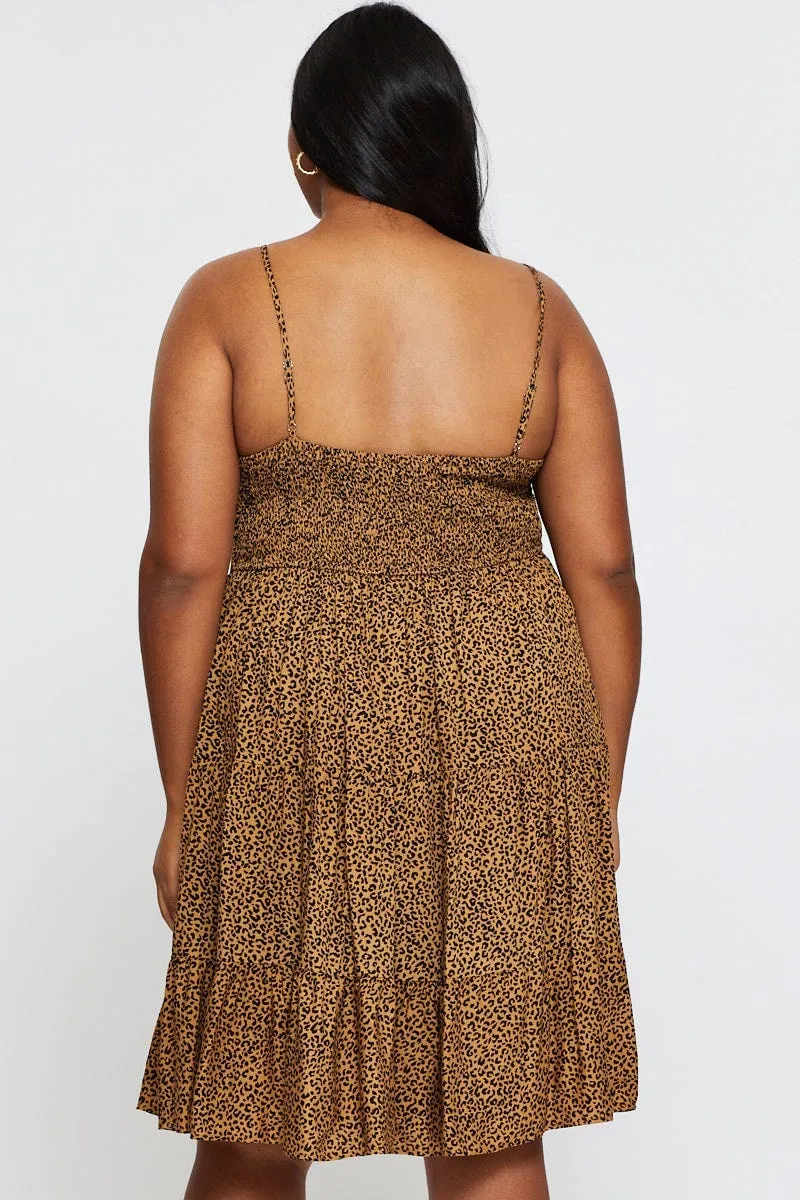 Animal Print Skater Dress V-Neck Sleeveless Tie