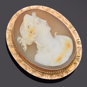 Antique 10K Yellow Gold Cameo Shell Brooch Pin Pendant