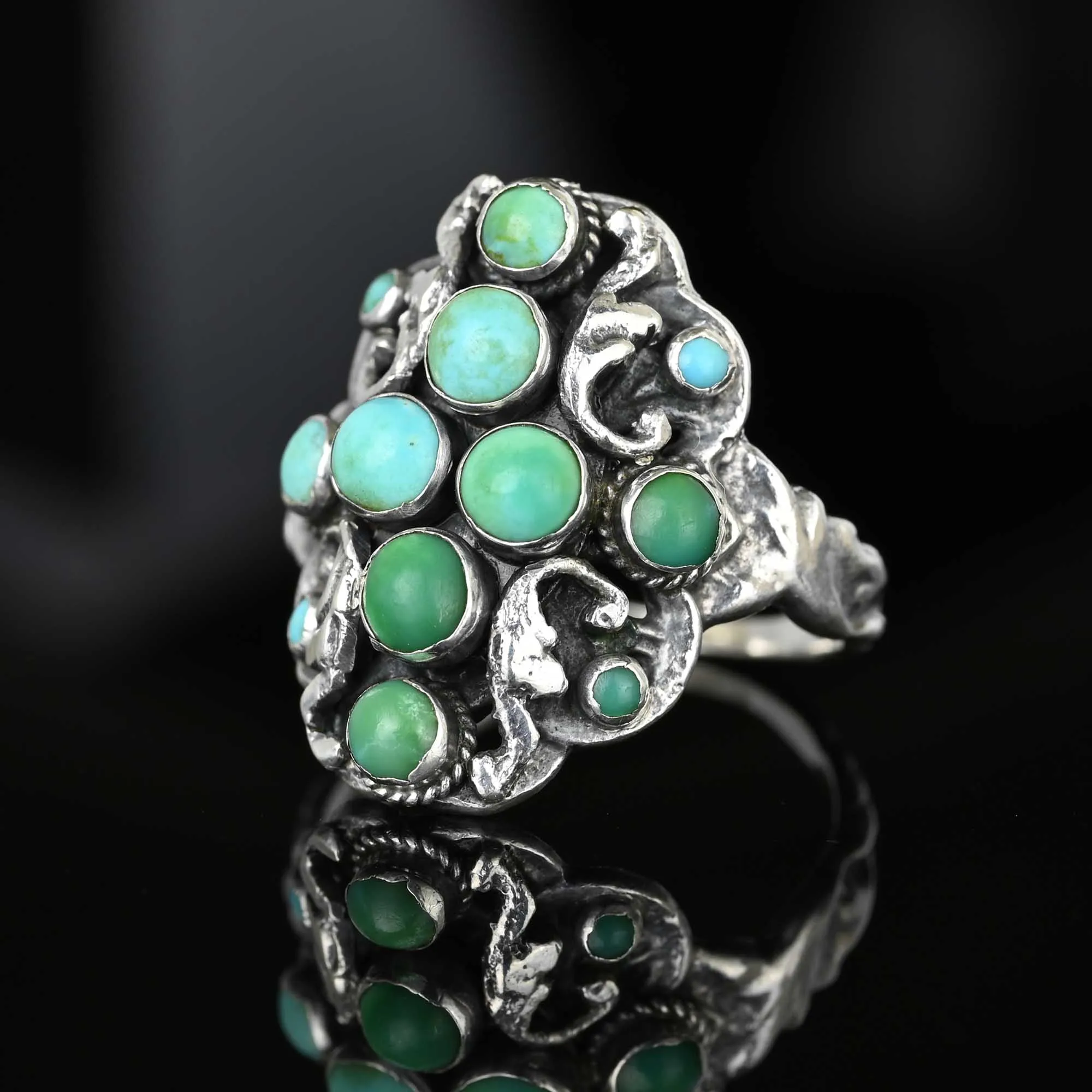 Antique Zoltan White Turquoise Ring, Austro Hungarian