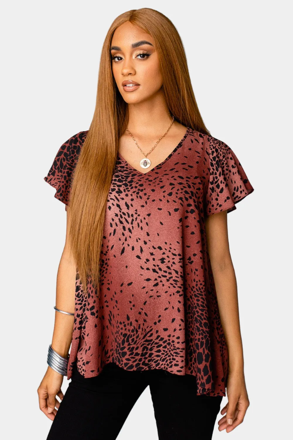 Avril Flutter Sleeve V-Neck Top - Puma