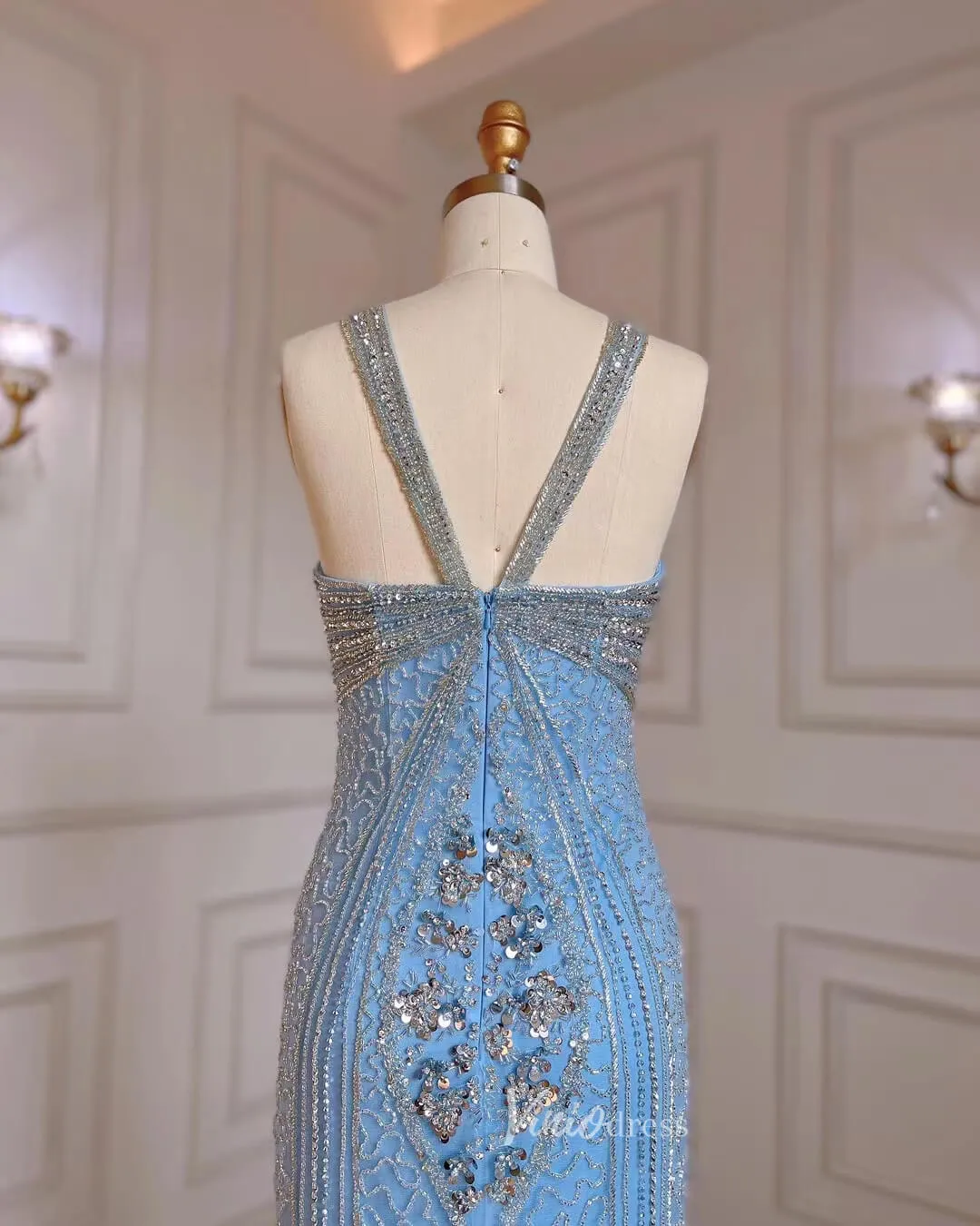 Baby Blue Beaded Prom Dresses Vintage 20s Evening Dress 20056