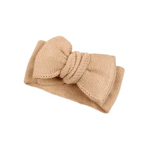 Baby Toddler Big Bow Ariel Headwrap Headband Soft in Latte