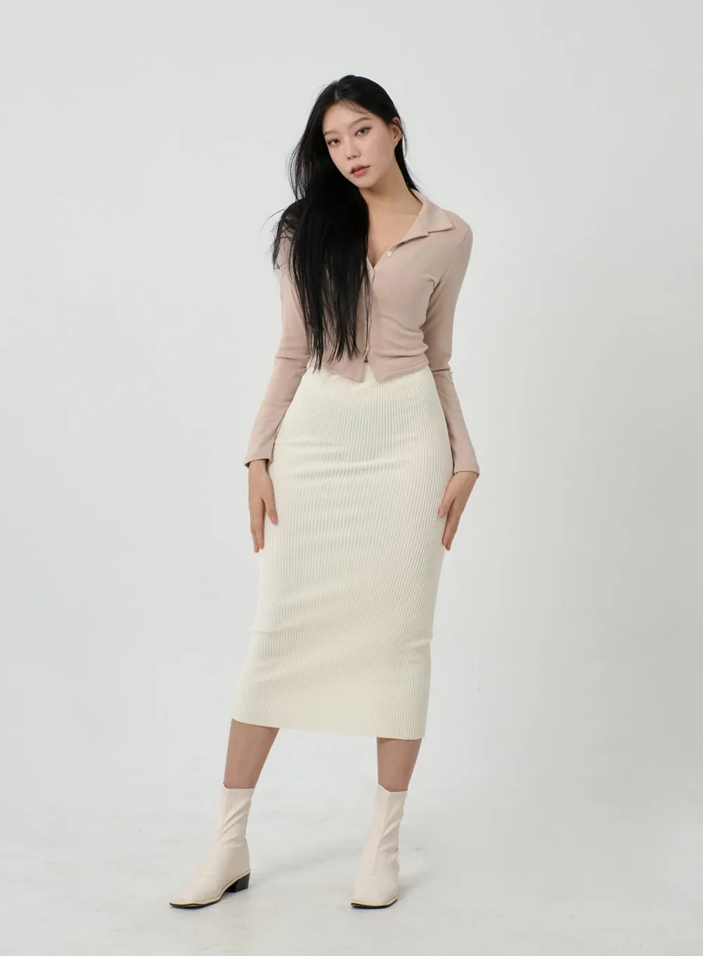 Back Slit Ribbed knit Maxi Skirt ID22