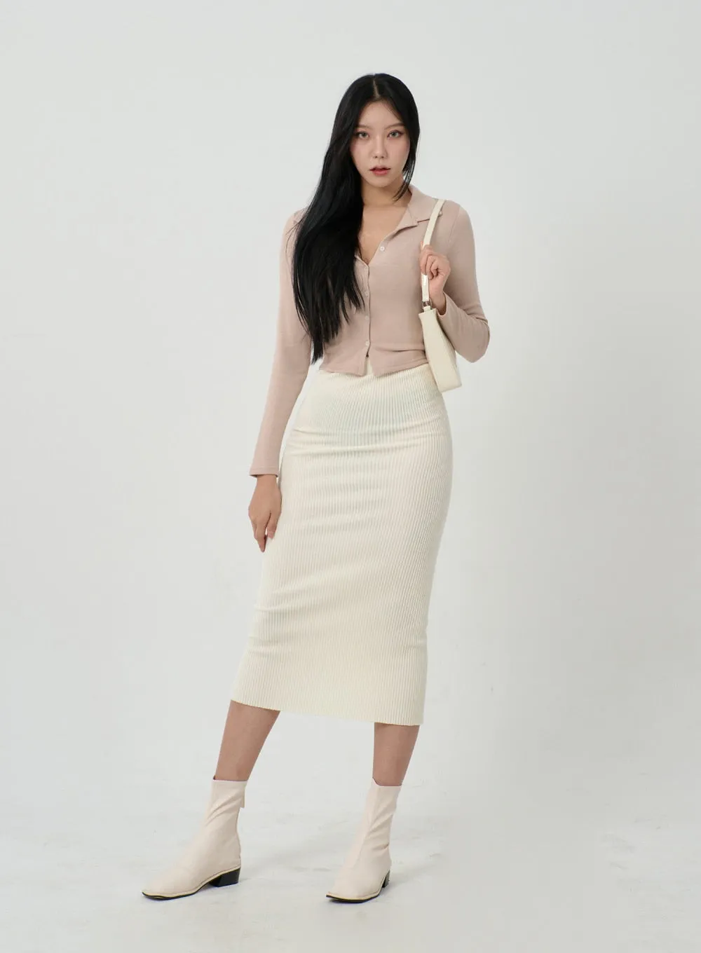 Back Slit Ribbed knit Maxi Skirt ID22