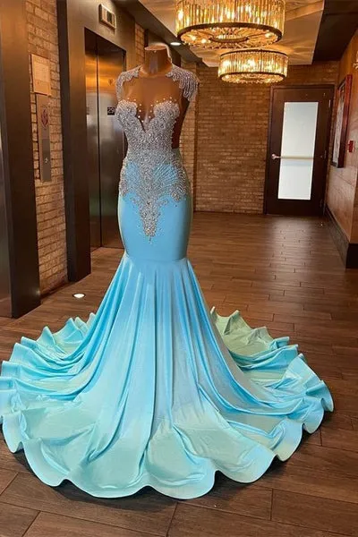 Beautiful long sleeveless beaded mermaid Prom dresses,BD93364