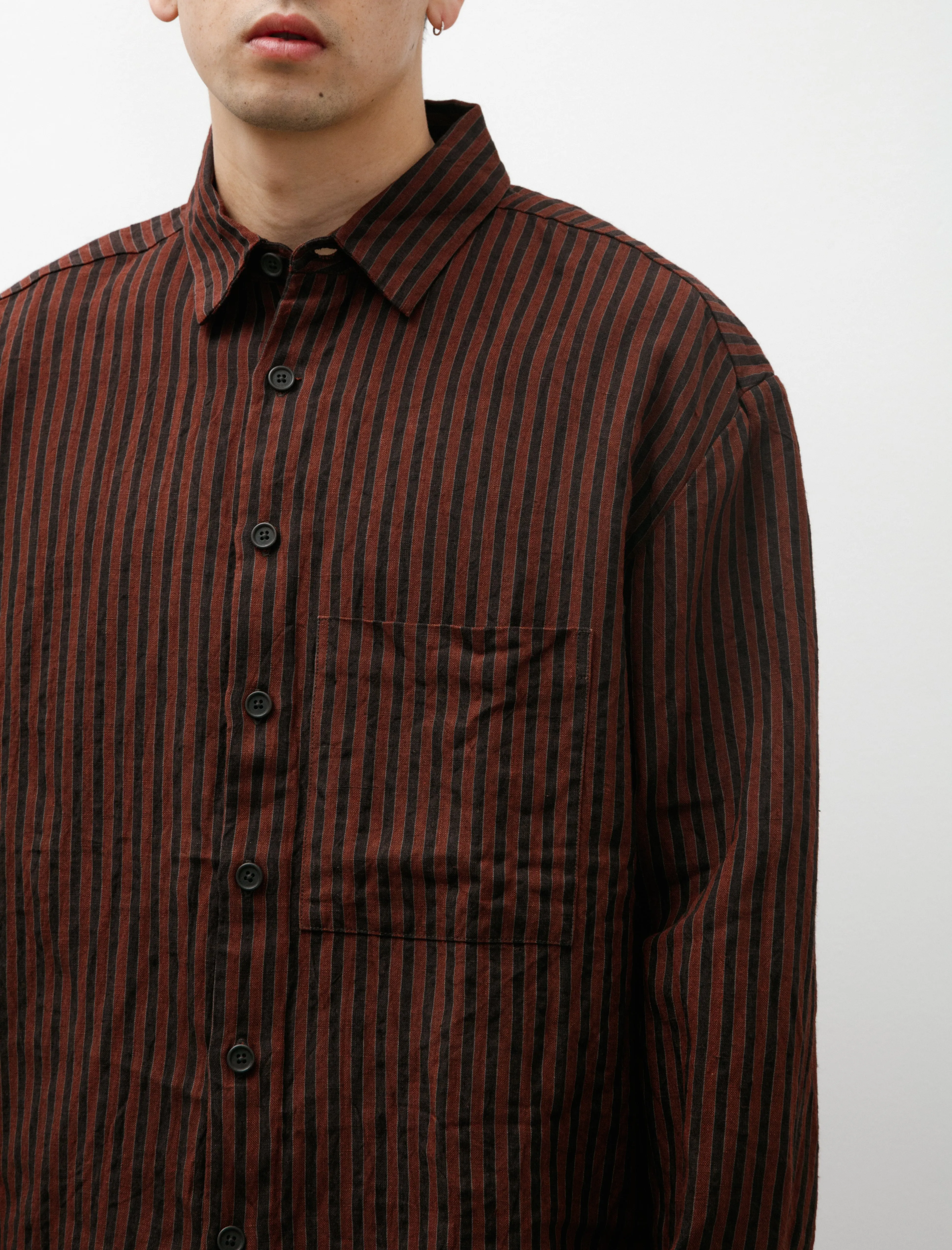 Big Shirt Two Yarn Dyed Linen Stripe Navy Red