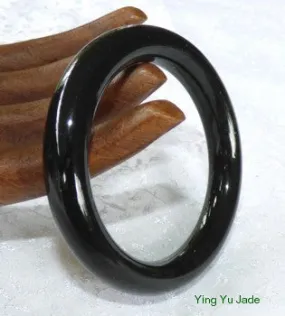 Black Natural Color Chinese Jade Bangle, Traditional Round, 54mm (NJBLACK54)