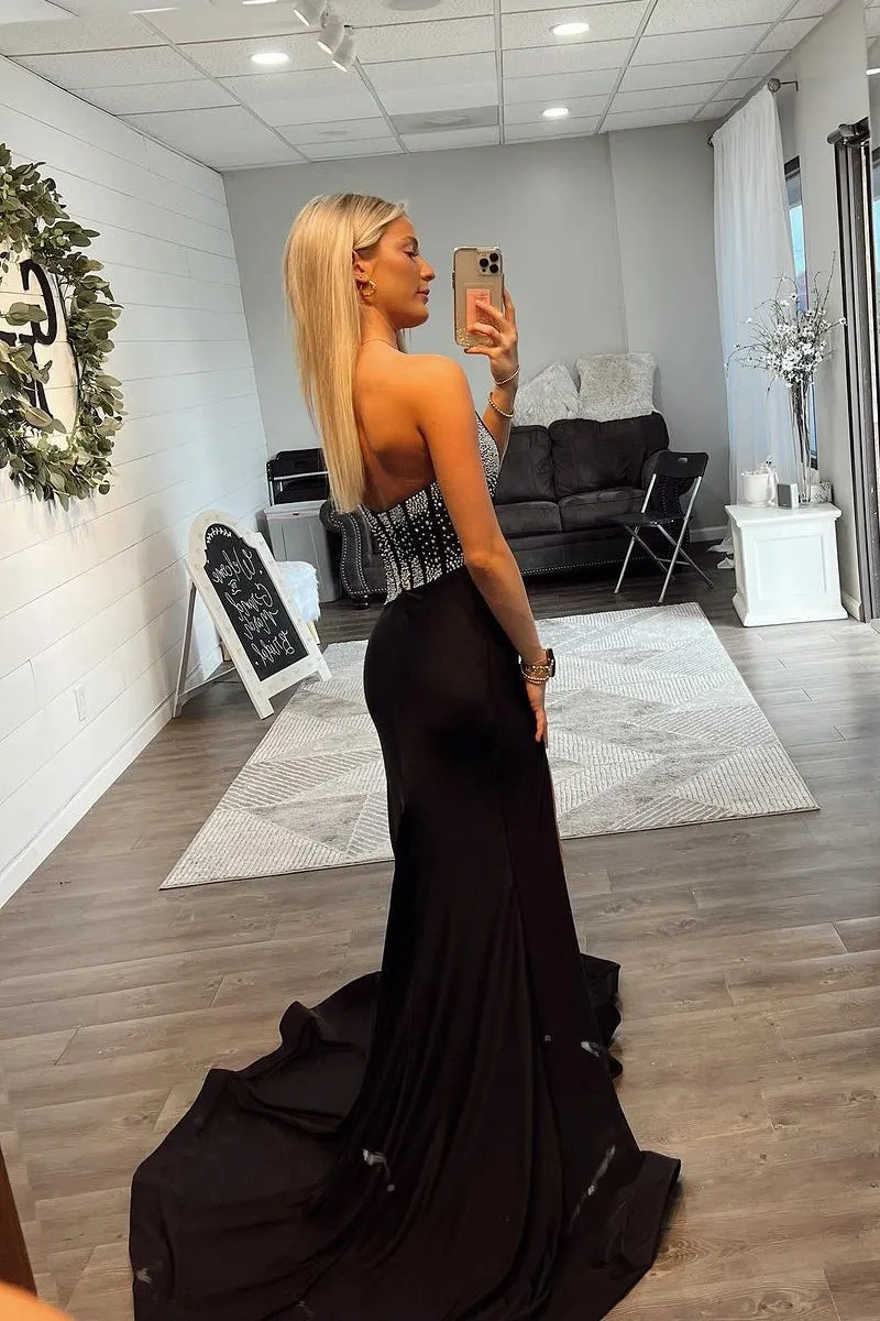 Black One Shoulder Satin Long Prom Dresses,BD93403