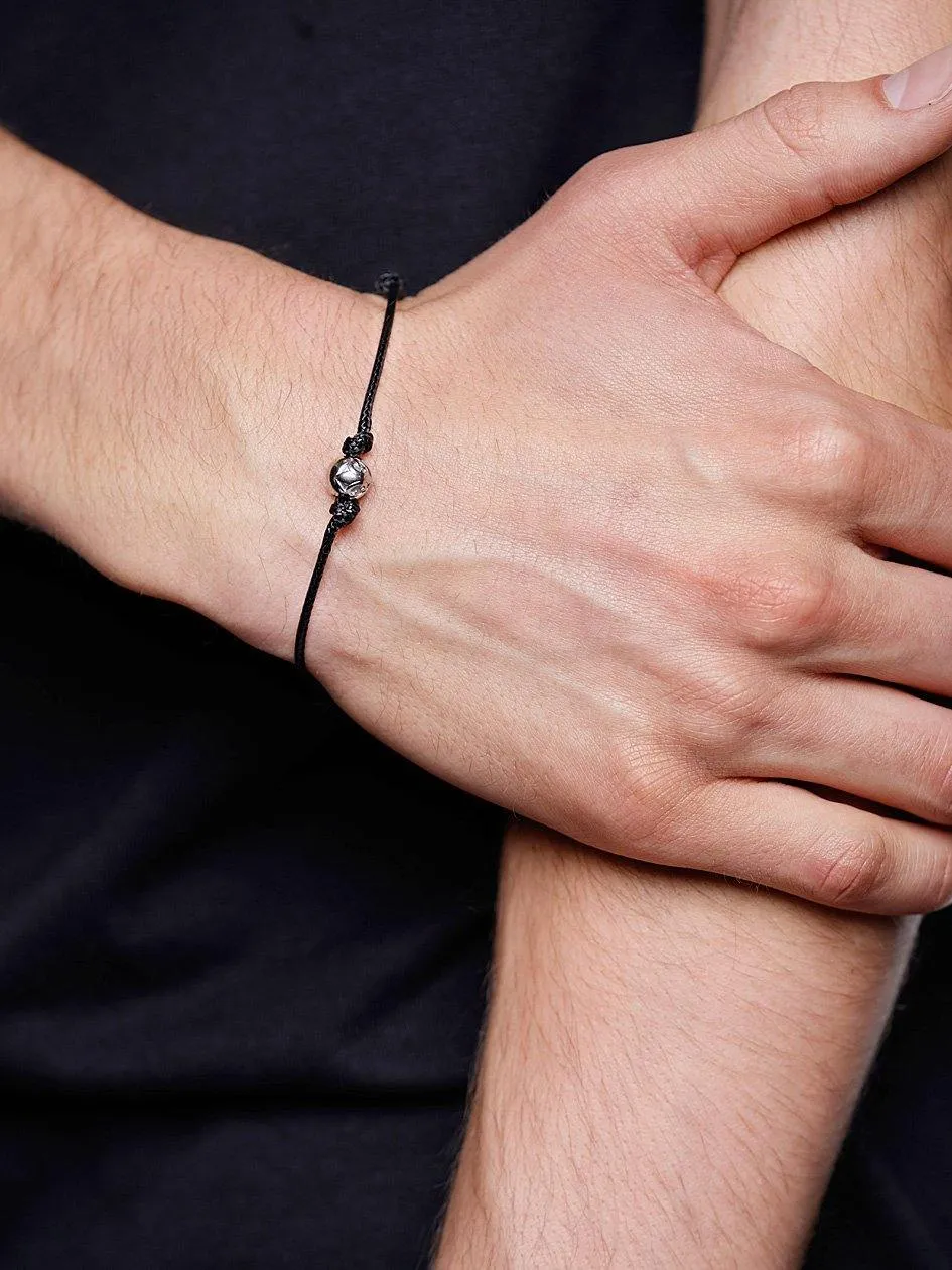 Black String Bracelet with Silver