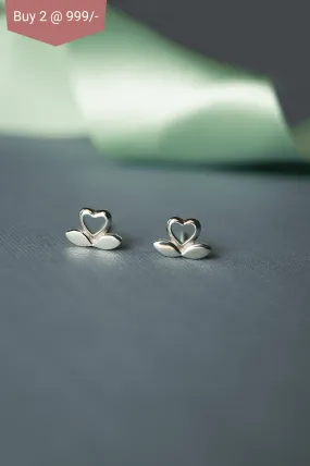 Blooming Heart Sterling Silver Mini Stud Earrings